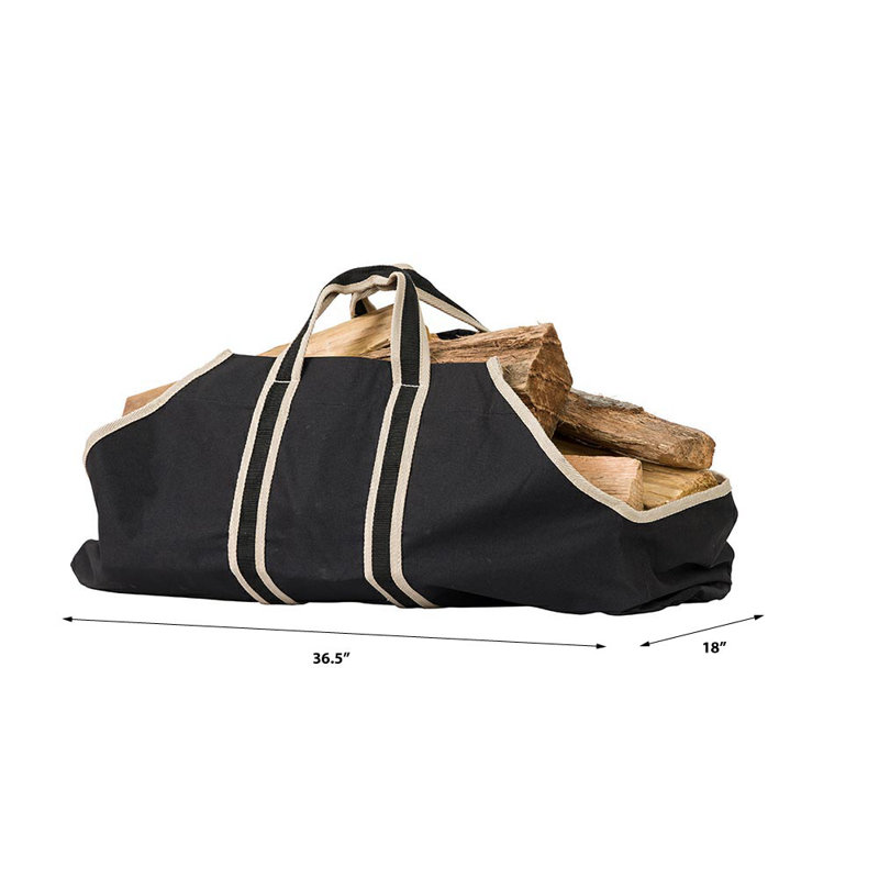 Modern Ember Black Log Carrier Bag - Lightweight Waxed Canvas with Nylon Webbing Handles