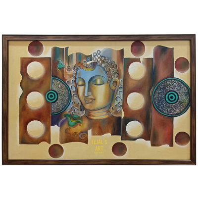 Magnifique visage de Bouddha | Huile sur toile | Par Tejal Modi | Avec cadre