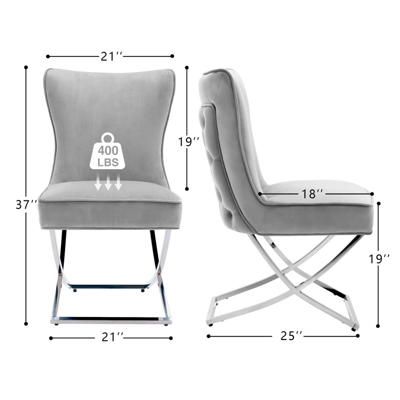Charys Tufted Velvet Upholstered Cross Legs Parsons Dining Chair, Light Gray