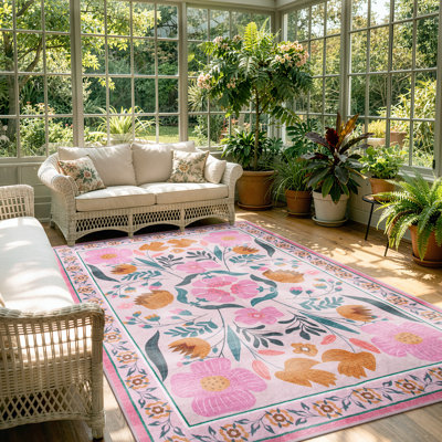 Kaldi Washable American Country Floral Rug Vintage Farmhouse Style Floor Mat