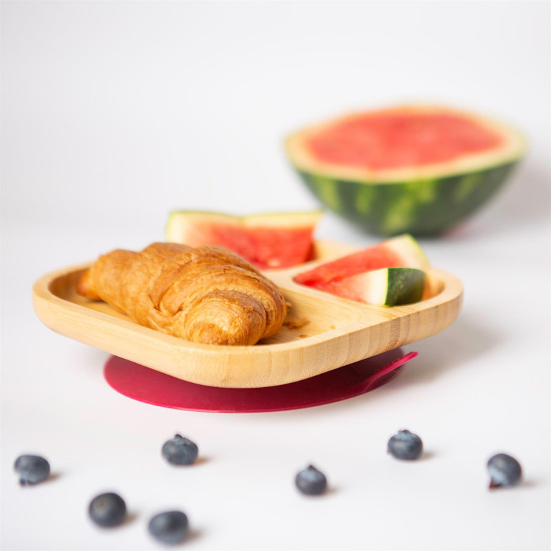 Tiny Dining Children's Bamboo Plate Suction Cup, Red