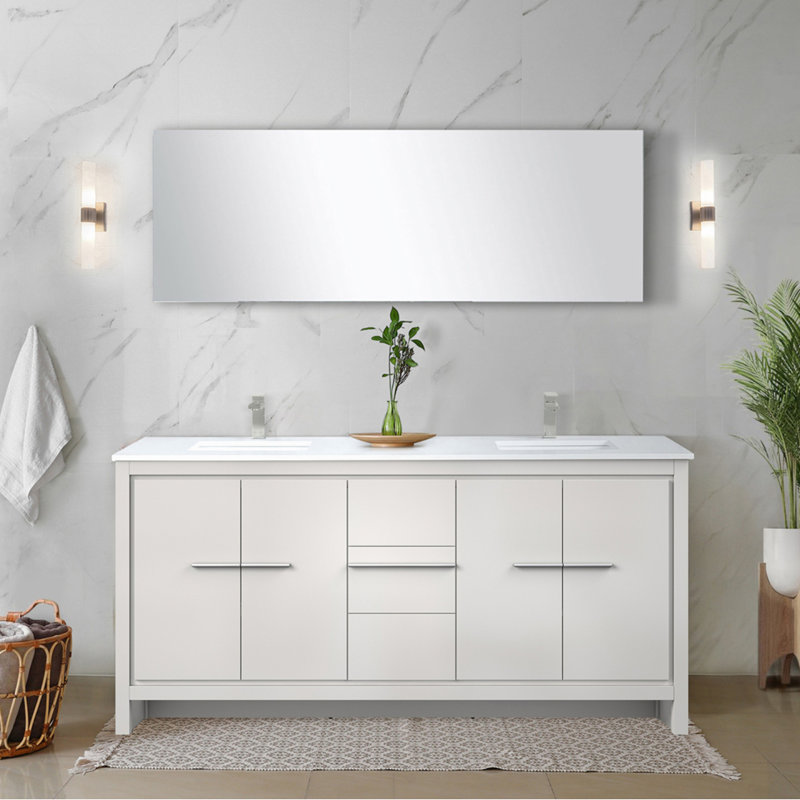 Meuble-lavabo double blanc 72 po X P 20 po D, avec plateau en marbre de culture