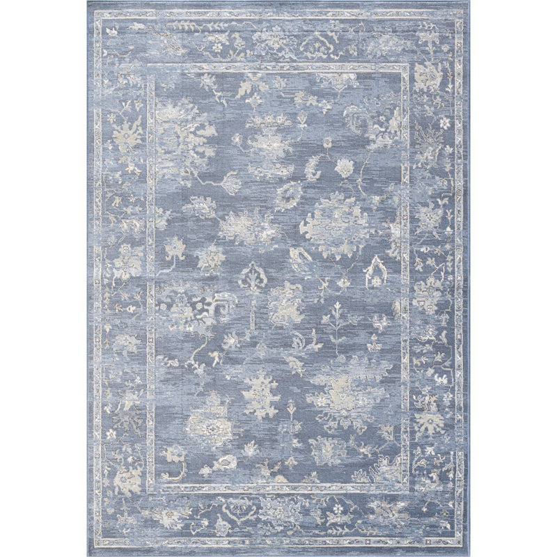Tapis en viscose bleu, ivoire et beige Eno Elmina, Rectangle 5 pi 3 po x 7 pi 6 po