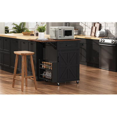 39.3" Farmhouse Kitchen Island With Drop Leaf