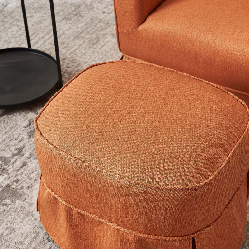 Fauteuil demi-tonneau pivotant en lin avec repose-pieds, Lin orange