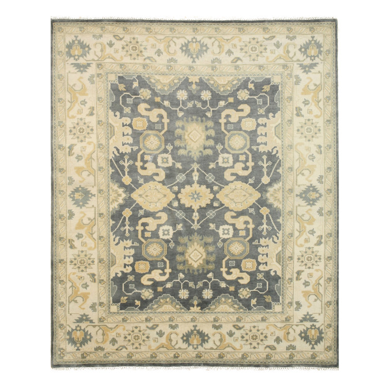 Tapis décoratif bleu en laine nouée à la main TOlLETTE oriental, Rectangle 8 pi x 10 pi