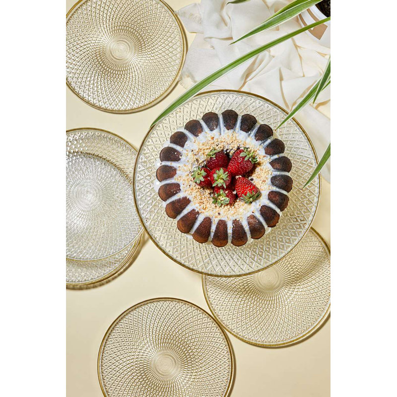 Elegant 7-Piece Dessert Plate Set, 100% Glass | 6 Plates: 8.3 x 8.3 inches, Stand: 11.0 inches | Transparent Design, Perfect for Special Occasions & Parties | Not Dishwasher or Microwave Safe, Stylish & Durable