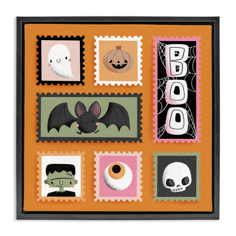Cadre flottant Spooky Cute Halloween Stamps, design par Sarah Hickman, Cadre flottant noir de jais, H 18 po x l 18 po