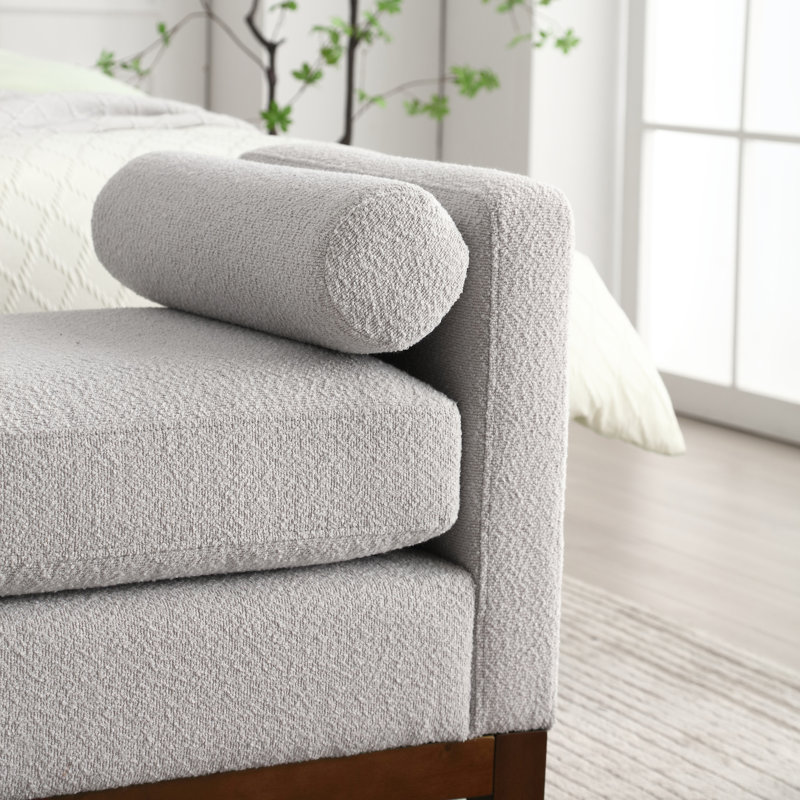 Rhile Boucle Upholstered Bench, Light Gray