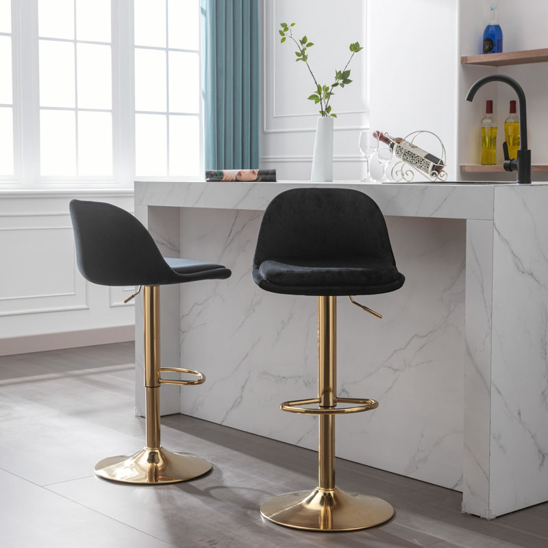 Upholstered Adjustable Height Counter Stool with Metal Frame, Black