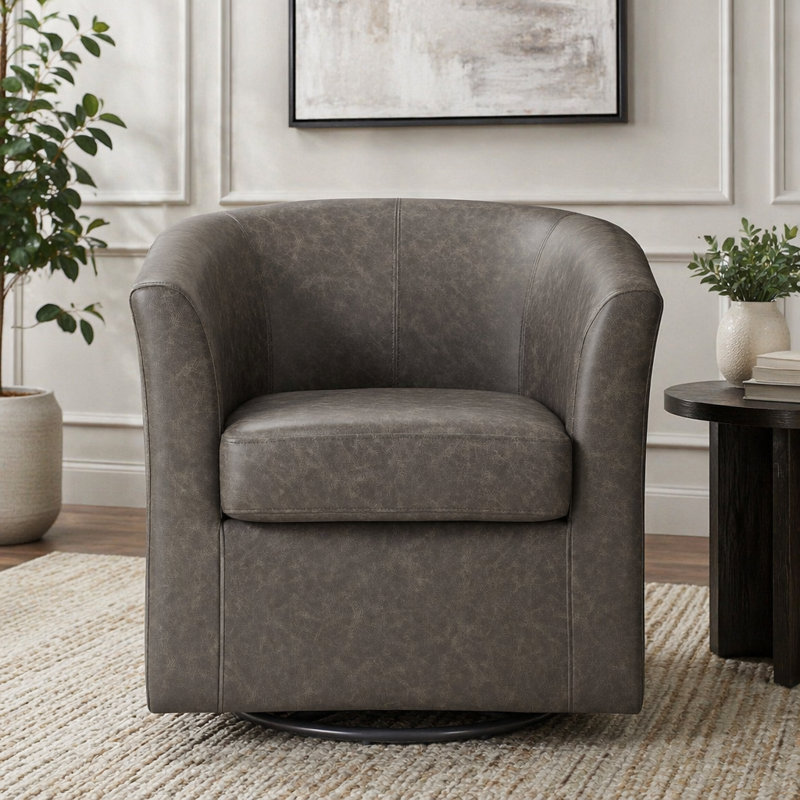 Fauteuil demi-tonneau pivotant en similicuir, Dark Brown