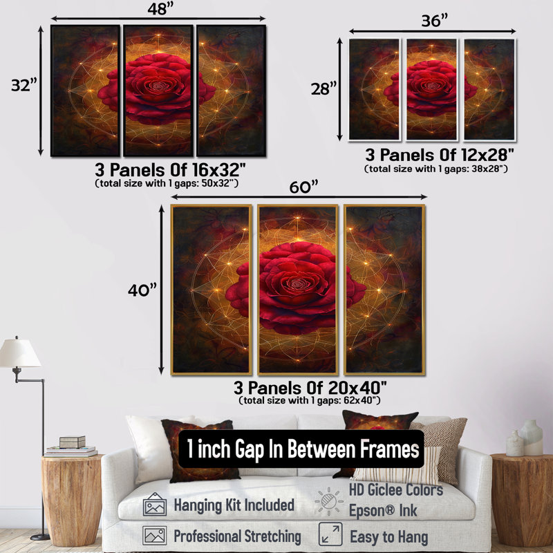 Tayla - ensemble de reproductions d'art murales roses, Cadre flottant brun, H 32 po x l 48 po x P 1 po