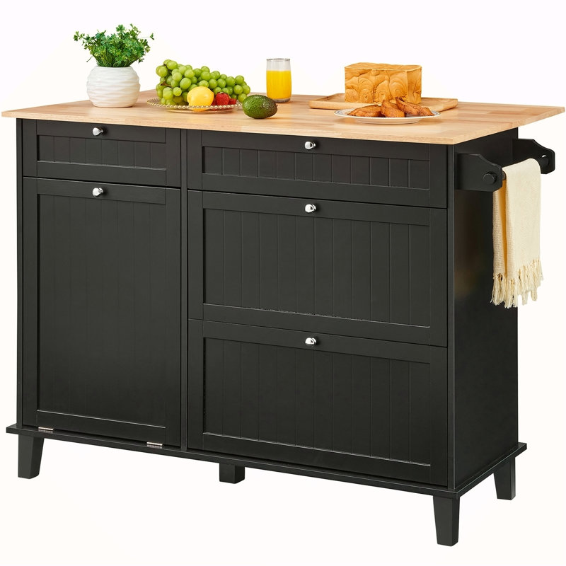 Kitchen Island Cart Storage Cabinet Serving With Drawer & Trash Cabinet