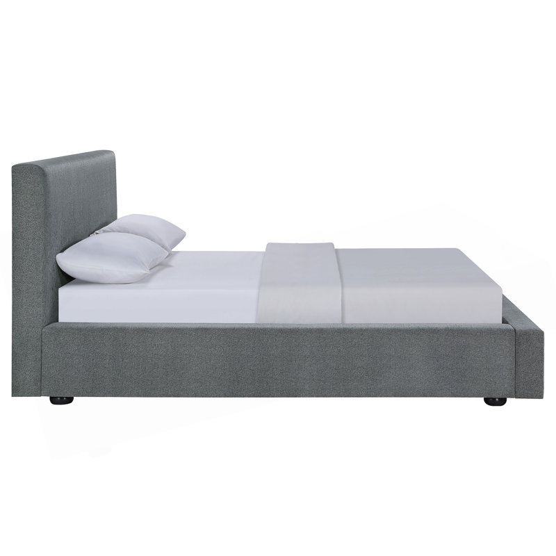Lit superposé simple tapissier en gris graphite, tissu gris texturé et rails latéraux rembourrés pour chambre à coucher avec tête de lit en tissu de style contemporain