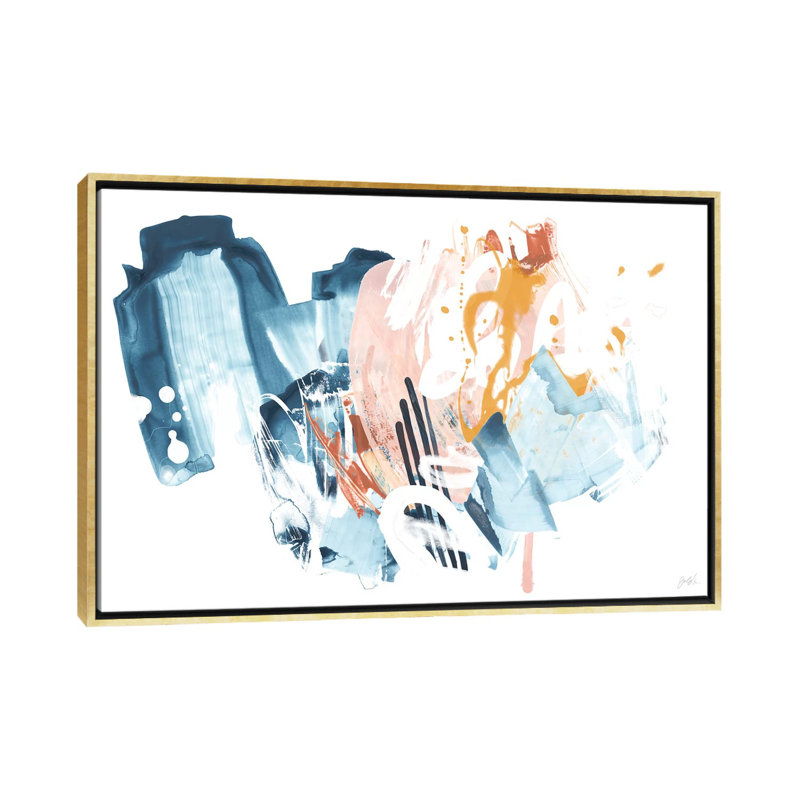 Reproduction d’art « composite signal II » par June Erica, H 24 po x l 40 po x P 1,5 po, Pas de tapis, Toile encadrée d'or