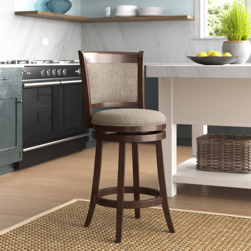 Tabouret pivotant Leda, Gris, Tabouret de bar (siège d'une hauteur de 29,94 po), Cerisier