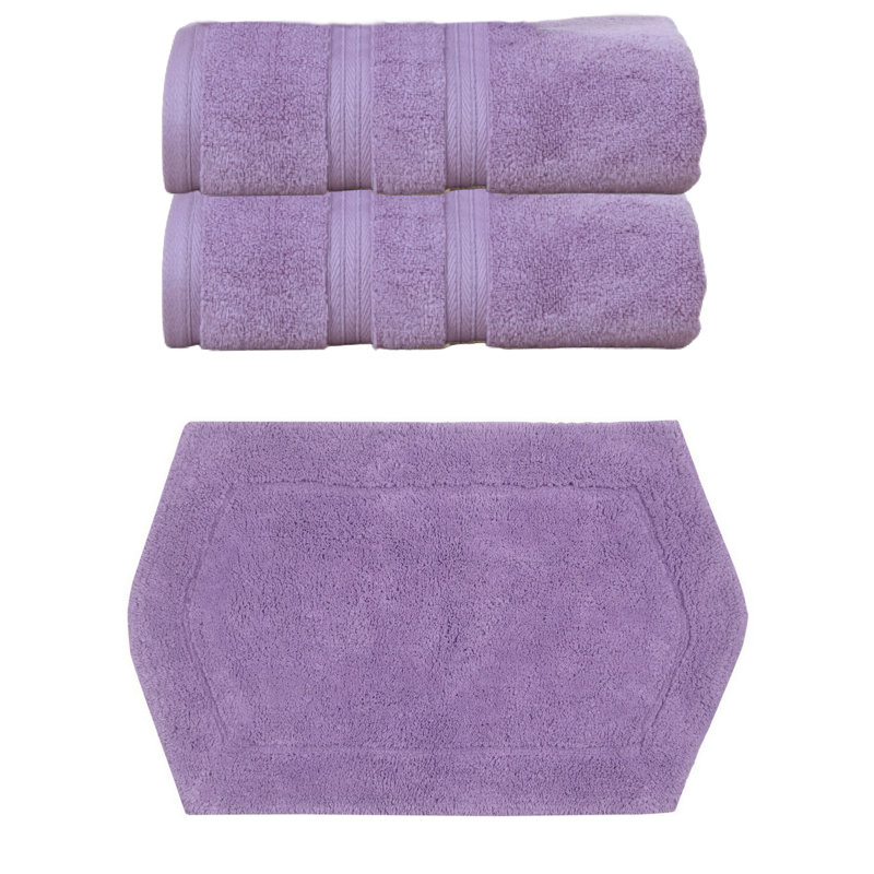 Ensemble de serviettes de bain 100% coton doux 2 pièces Bryd Collection et tapis de bain 1 pièce 21x34 ", (ensemble de 3)