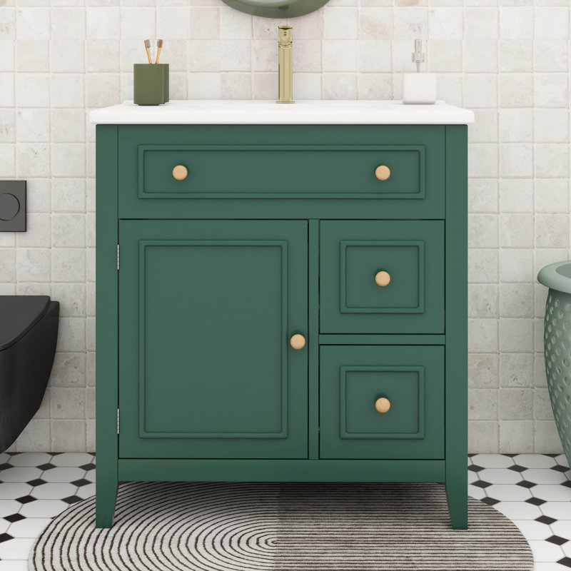 Meuble-lavabo 30 po avec comptoir d'évier, Vert