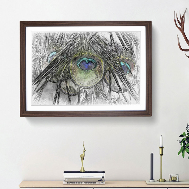 Peacock Feathers in Abstract - Picture Frame Graphic Art Print, Walnut Framed, 62cm H x 87cm W x 2cm D