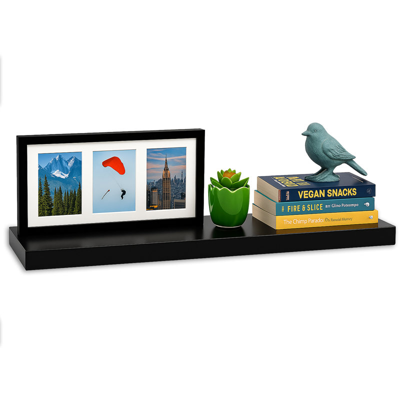 Balwinder Floating Shelf, Black, 3.8cm H x 80cm W x 23.5cm D