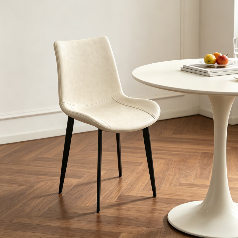 Dining Side Chairs with Faux Leather Seat and Black Metal Base,Upholstered Chairs Set of 2, Beige