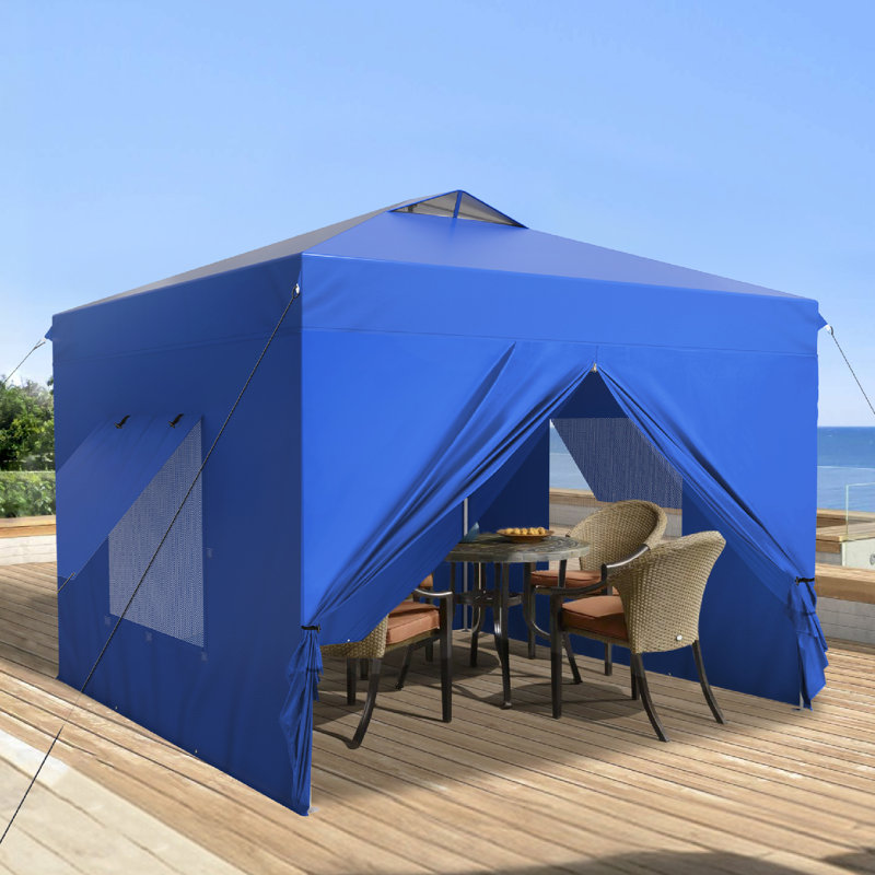 10x10 Adjustable Pop-Up Tent With Mesh Windows, Blue