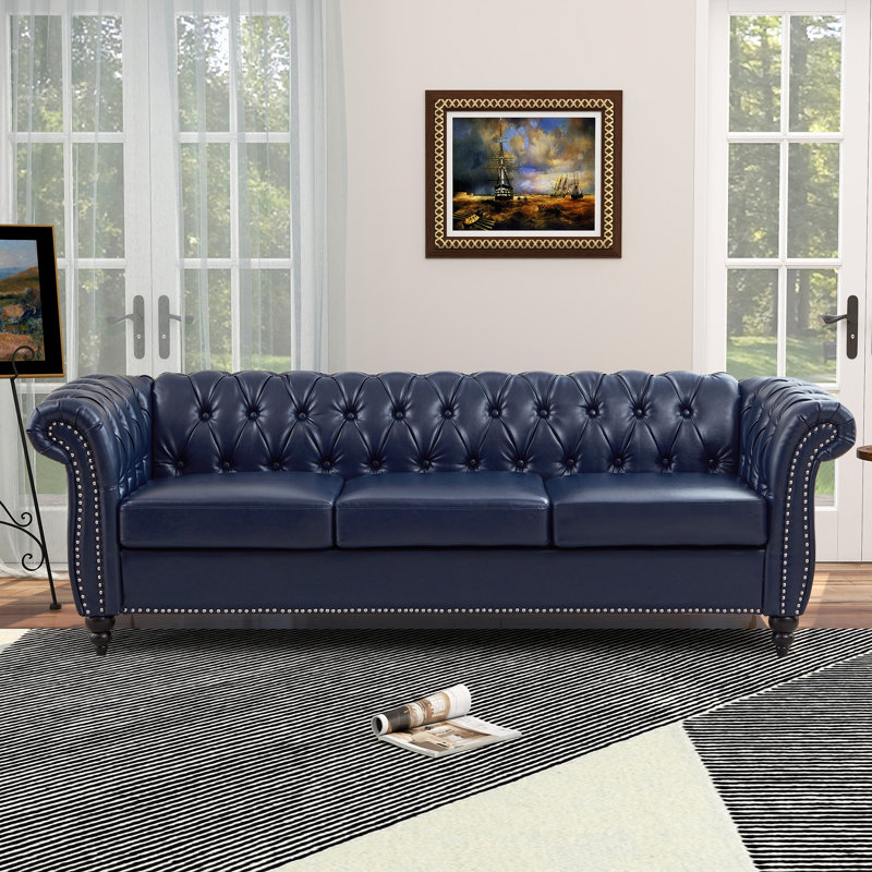 Canapé Chesterfield 84,65 po Elaiza, H 29 po x l 84 po x P 32,5 po, Bleu, Noir
