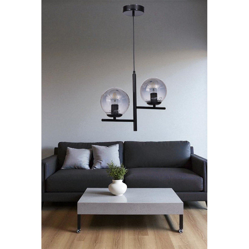 Lustre, Gris / Noir, 2 niveaux, Deux lumières