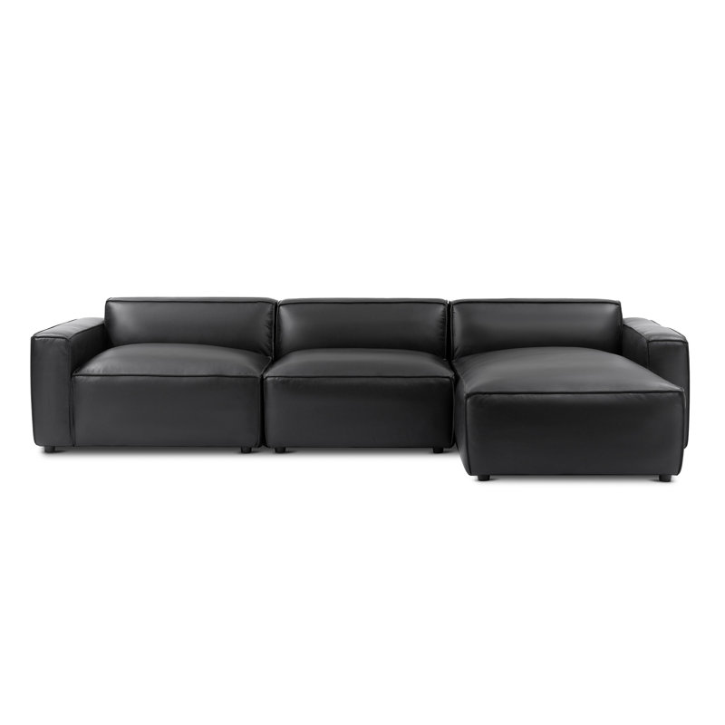 Canapé modulaire en cuir Hamall Nathan, Cuir véritable noir, Orienté à droite