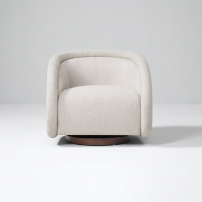 Elegant Textured Swivel Arm Chair with Wooden Rotating Base
