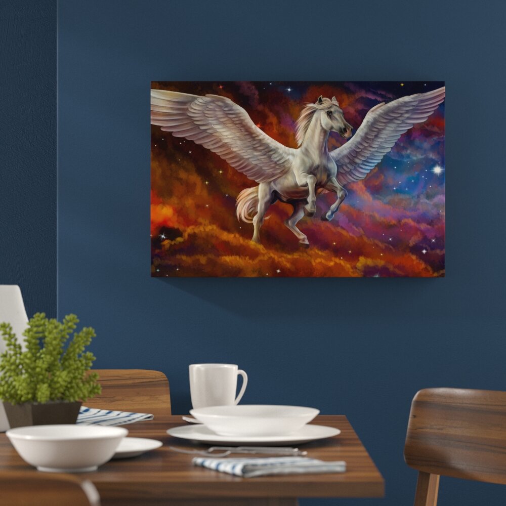 Leinwandbild Weißer Pegasus mit Engelsflügel