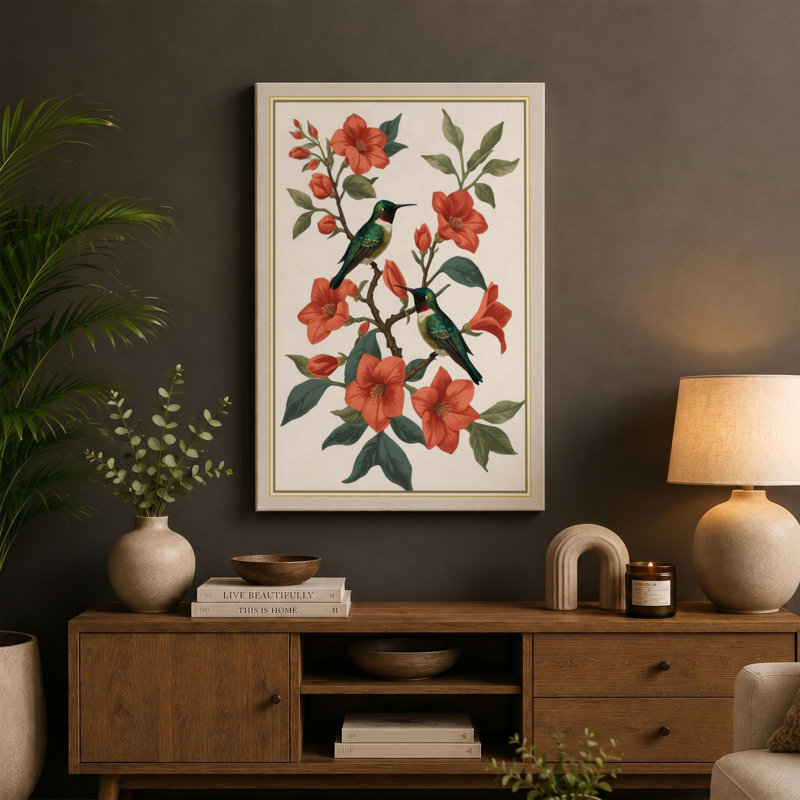 Coral Botanica Botanical 1 Piece Wrapped Canvas Wall Art, 24x16 - 61.0 x 40.6 cm, Taupe Border