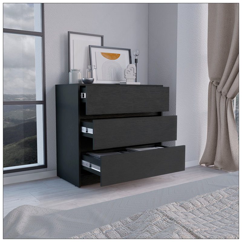 Commode H 31 po, 3 tiroirs, commode, noir, Noir