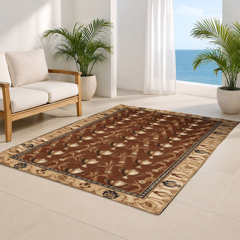 Tapis d'intérieur et d'extérieur brun français, Rectangle 5 pi x 7 pi