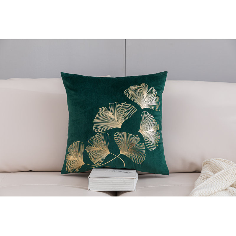  Housse de coussin Gold Ginkgo, Vert, H 18 po x l 18 po