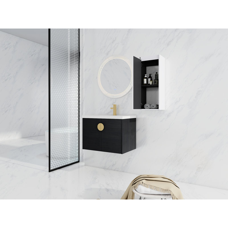 Meuble-lavabo 28 po avec lavabo en céramique et armoire d'appoint 28 po - Châtaignier noir, pièce d'organisation moderne, 28"