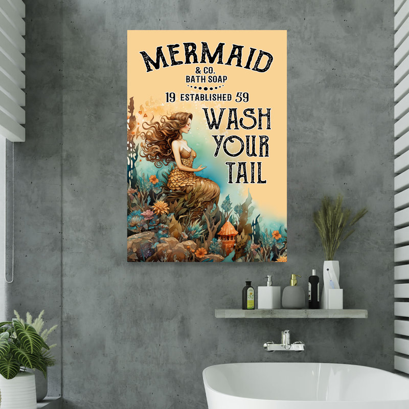 «Mermaid - Mermaid Wash Your Tail», reproduction d'art graphique sur toile tendue, H 14 po x l 11 po x P 2 po