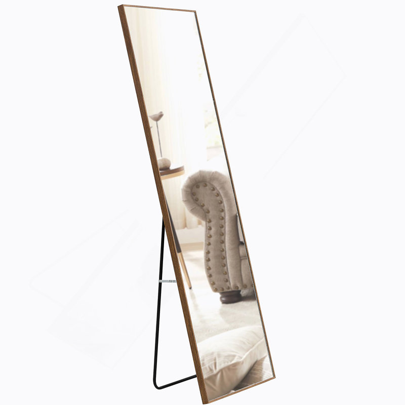 Clean and beautiful solid wood frame full-length mirror, dressing mirror, 65" x 23", Brown