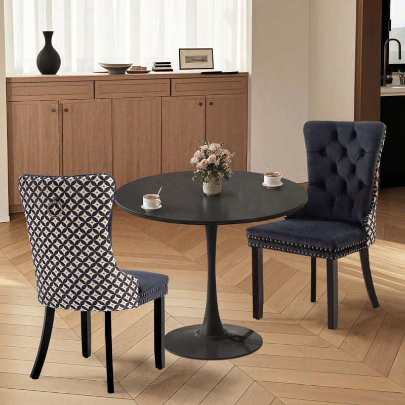 Ensemble de table de salle à manger Aya-Rose, Noir, Tissu écossais noir