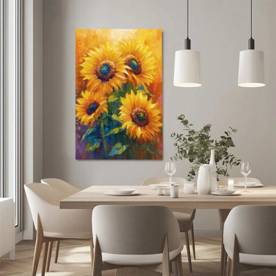 1 pièce, impression sur toile encadrée tournesol, pétales dorés avec centre bleu foncé, impression impressionniste de peinture à l'huile, parfait pour la décoration de la chambre salon chambre bureau cuisine salle de bain décoration de la maison, cadeau idéal pour la décoration murale