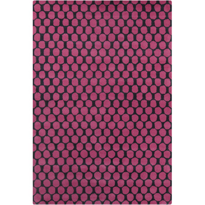 Ailey Authentic Hand-Tufted Handmade Hot Pink & Black Retro Polka Dot Wool Area Rug
