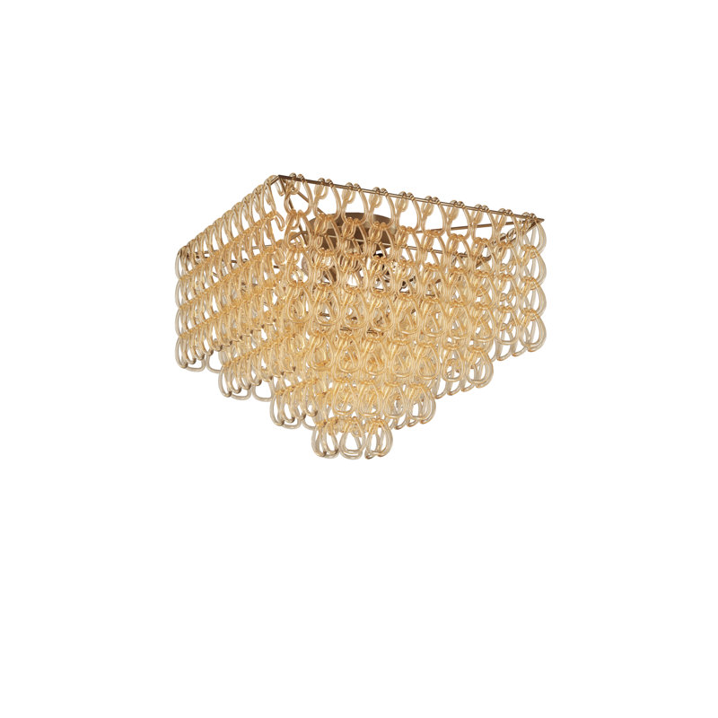 Minigiogali Ceiling Lamp 65Q White Glossy Chrome E26 Ul, Crystal Amber, Matte Bronze