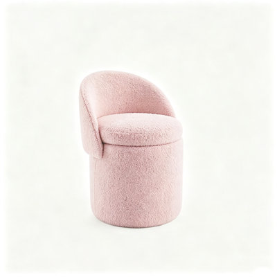Makeup stool with Storage, Upholstered Vanity Stool with Foldable Backrest Modern Cylindrical Footrest Stool