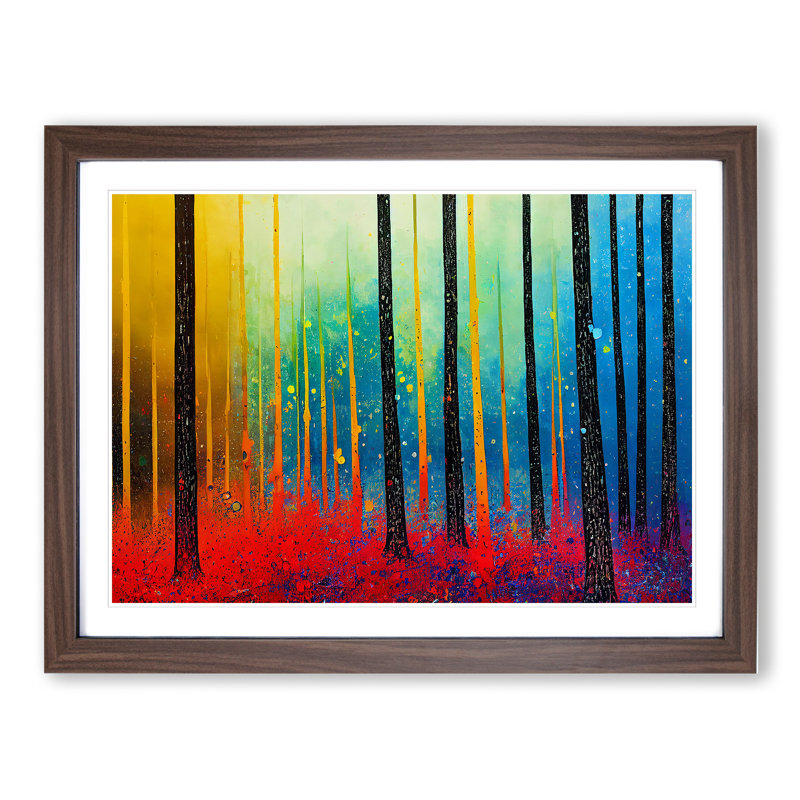 Summer Forest Paint Splatter Vol.2 Abstract - Single Picture Frame Painting, 46cm H x 64cm W x 2cm D, Walnut