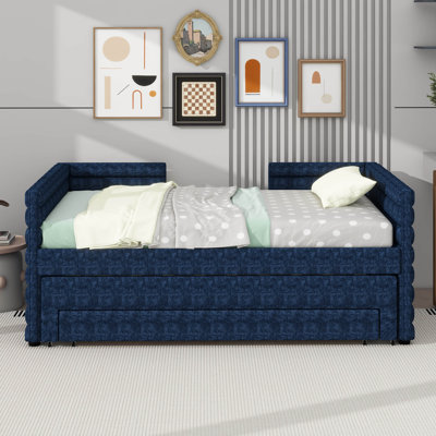 Twin-Sized Upholstered Daybed With Trundle Bed And 3 Built-In Storage Drawers