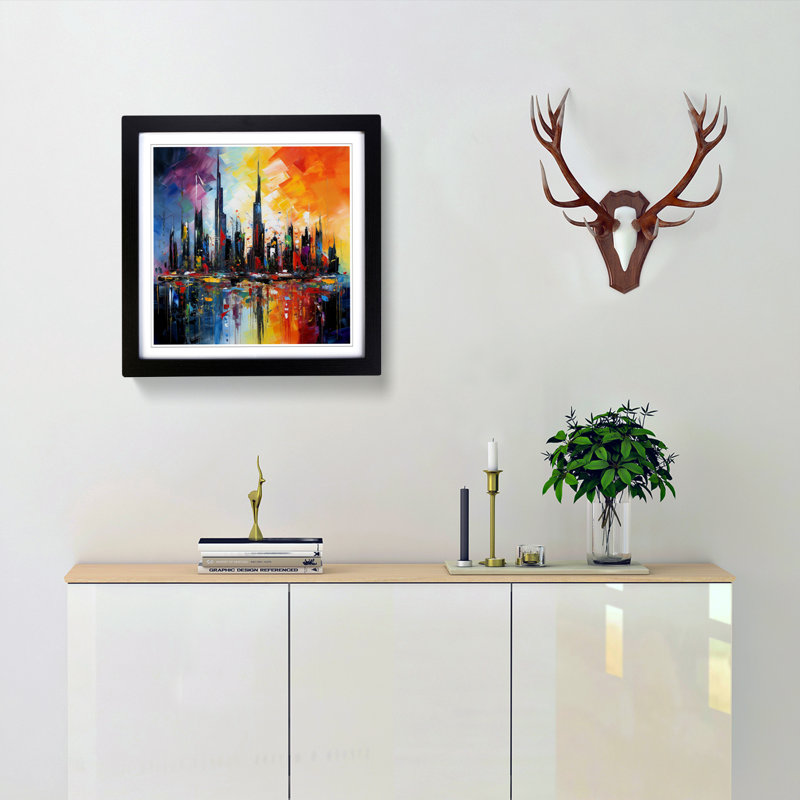 City Of Dubai Abstract Expressionism - Framed Print, Black