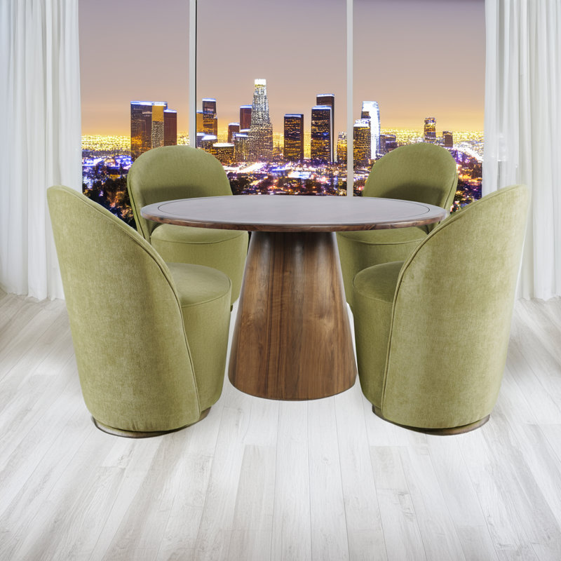 Hollomon Mid-century Modern Five Piece Dining Set With Upholstered Swivel Chairs, Green