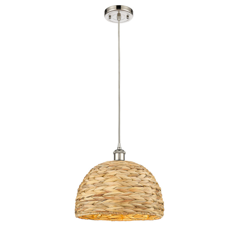 Luminaire suspendu en corde de rotin tissé 1 lumière Malaga, H 130,75 po x l 12 po x P 12 po, Nickel poli