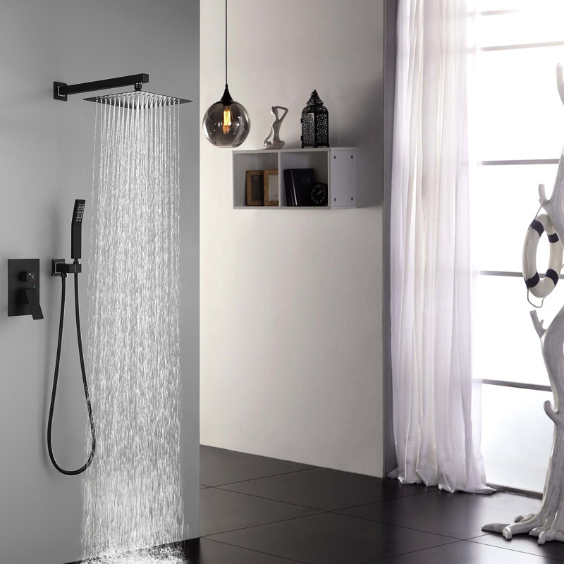 Oil-Rubbed Bronze Shower With 10" Natural Rainfall Head And Handheld Wand For Bath Bathroom System & Faucet In Wall Mount