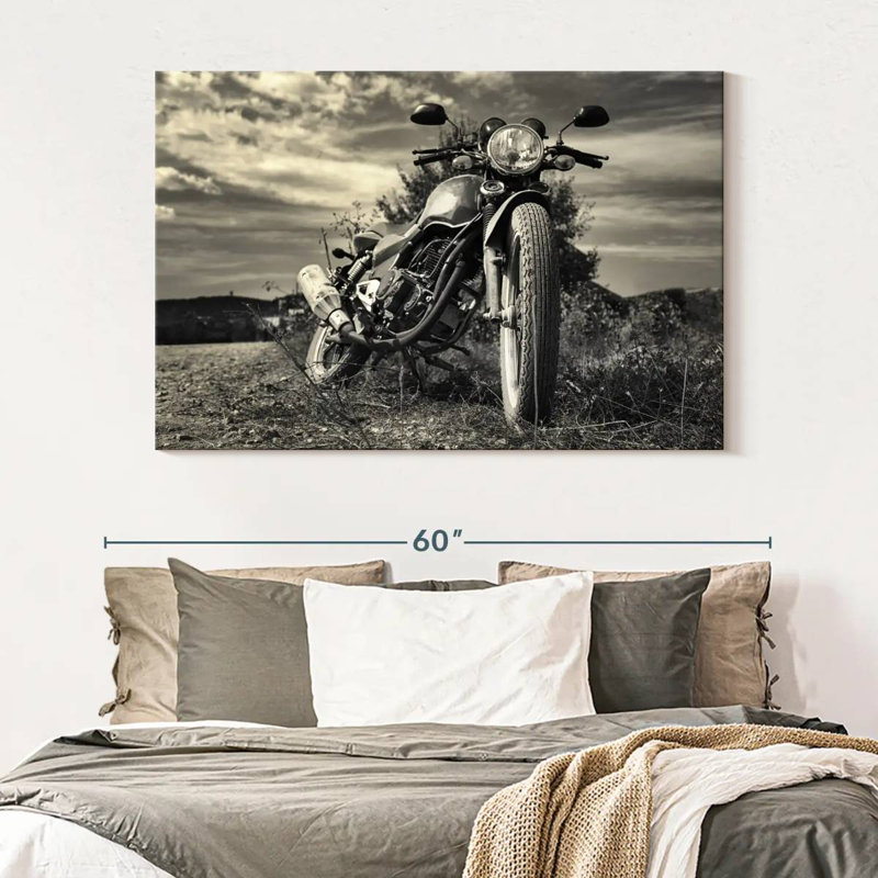 Motocyclette d'extérieur rétro sur toile, H 34 po x l 51 po x P 1,25 po